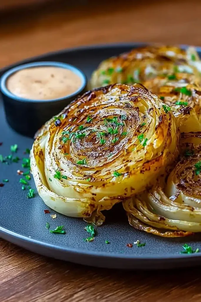 Crispy roasted cabbage steaks with garlic and parsley